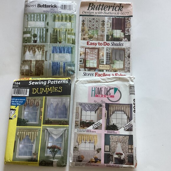 4 Home Decor Sewing Patterns Window Covering Shades Valences Blinds Swags Drapes - Picture 1 of 9